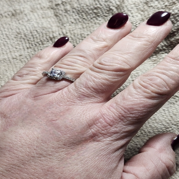 Silver 💍 Ring Cubic Zirconia Halo Ring - Picture 8 of 10